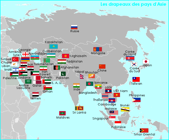 Asie - Carte pays et drapeaux