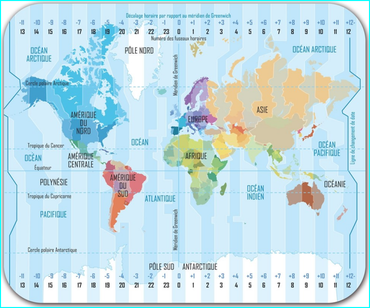 Planisphère moderne : Carte fudeaux horaires