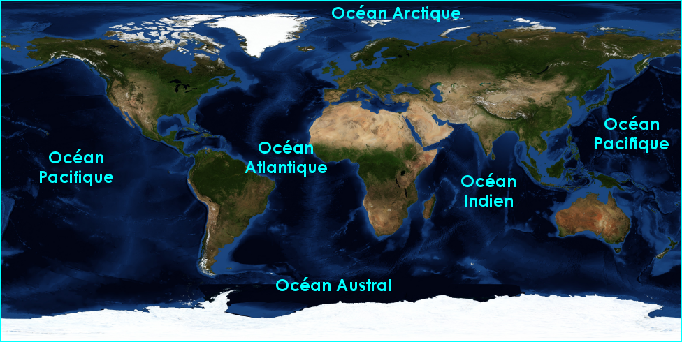 Carte de la Terre : les océans