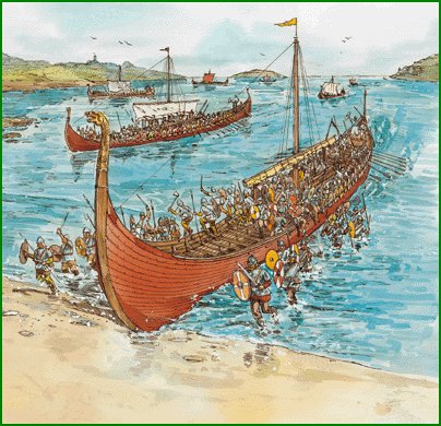 Débarquement des Vikings de leurs drakkars