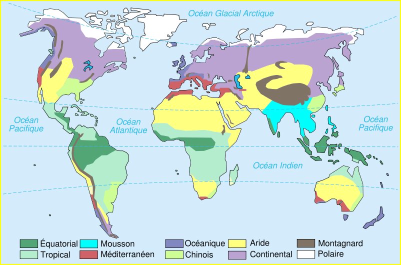 Carte simplifiée des climats mondiaux