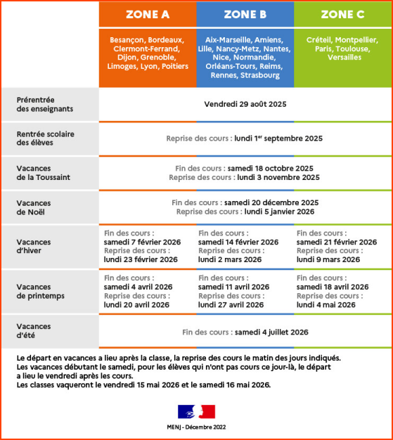 Calendrier Scolaire 2025-2026