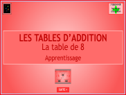 Calcul - Tables d'addition : la table de 8