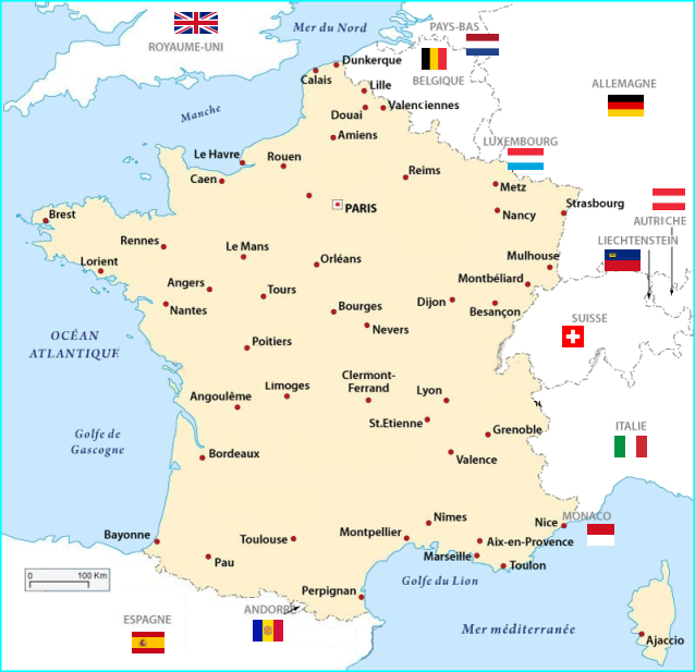 Carte des principales villes de France