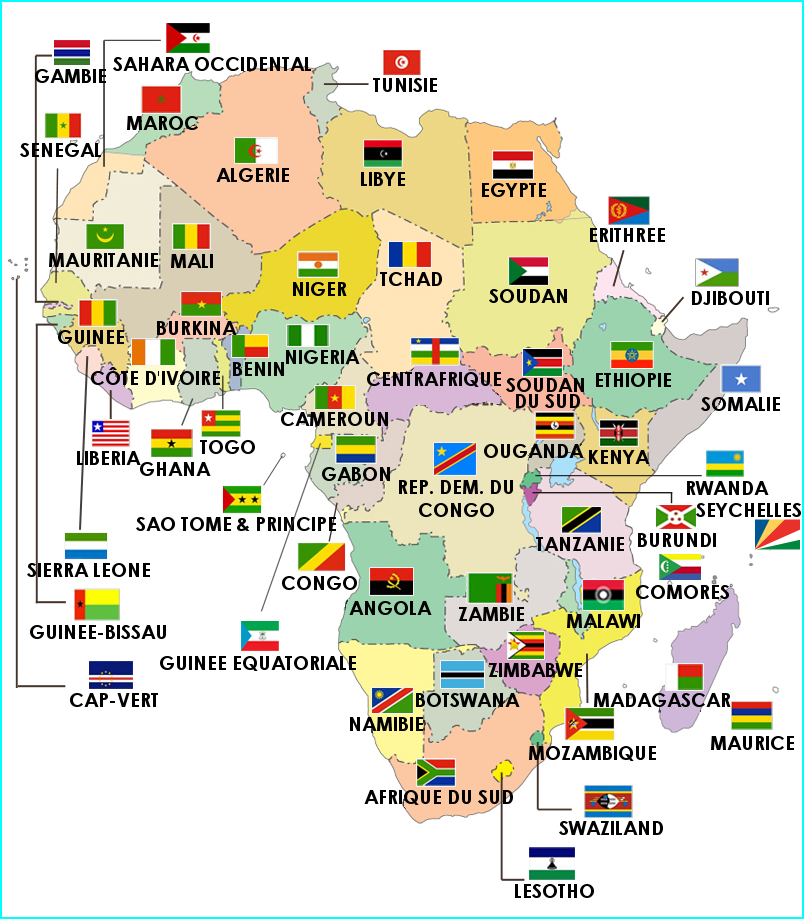Afrique - Carte pays et drapeaux