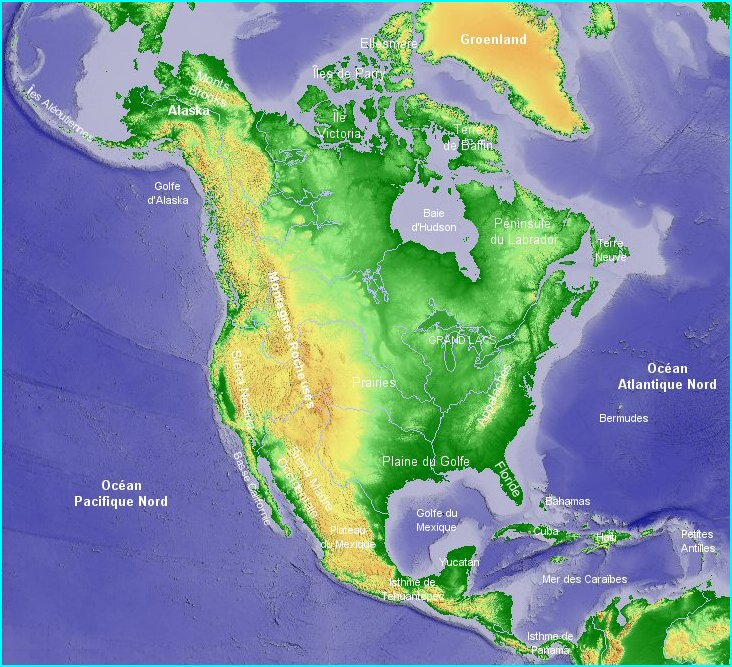 Amérique du Nord - Carte physique
