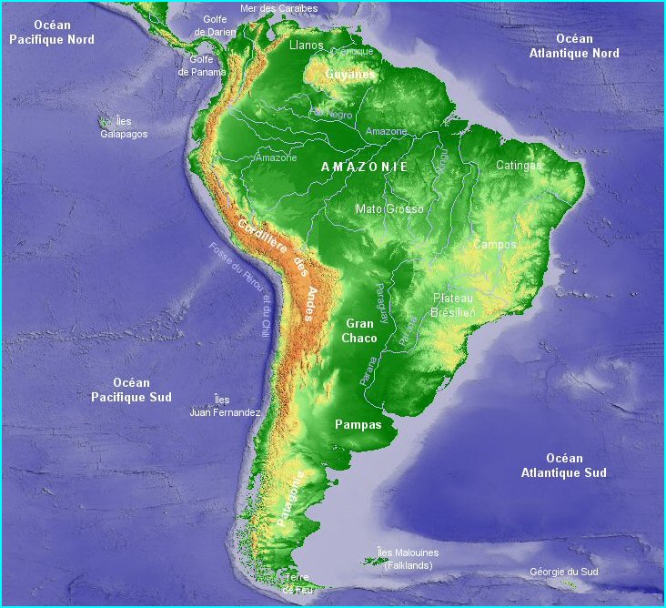 Amérique du Sud - Carte physique
