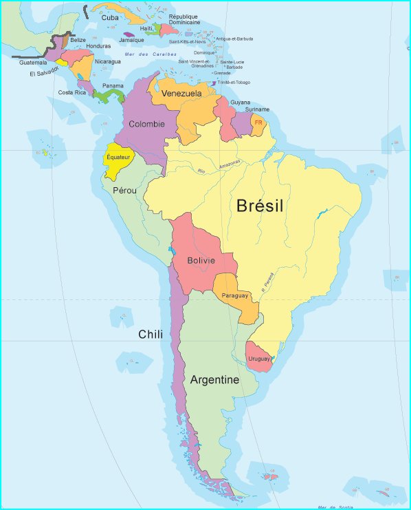 Amérique du Sud - Carte politique