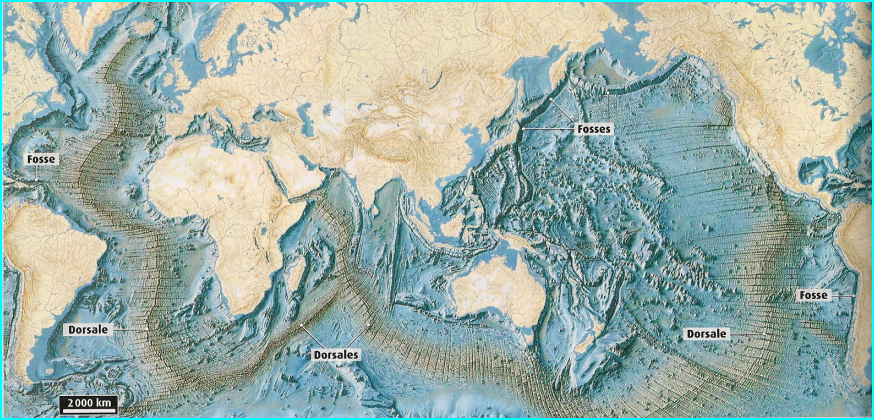 Planisphère moderne : les fonds océaniques