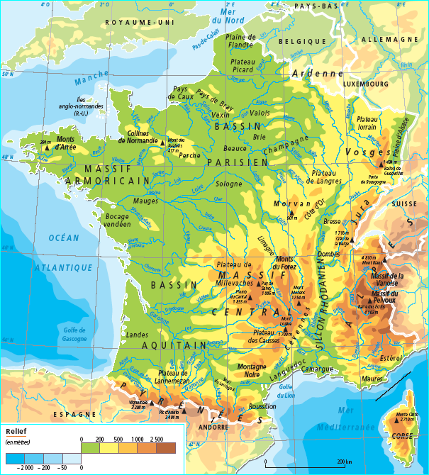Carte physique de la France