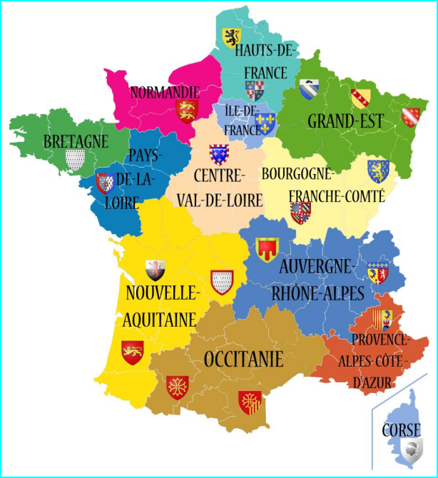 Carte des régions administratives de la France
