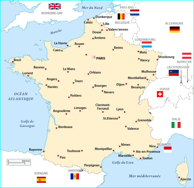 Carte des grandes villes françaises