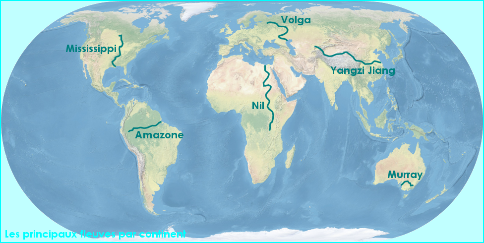 Carte de la Terre : les principaux fleuves