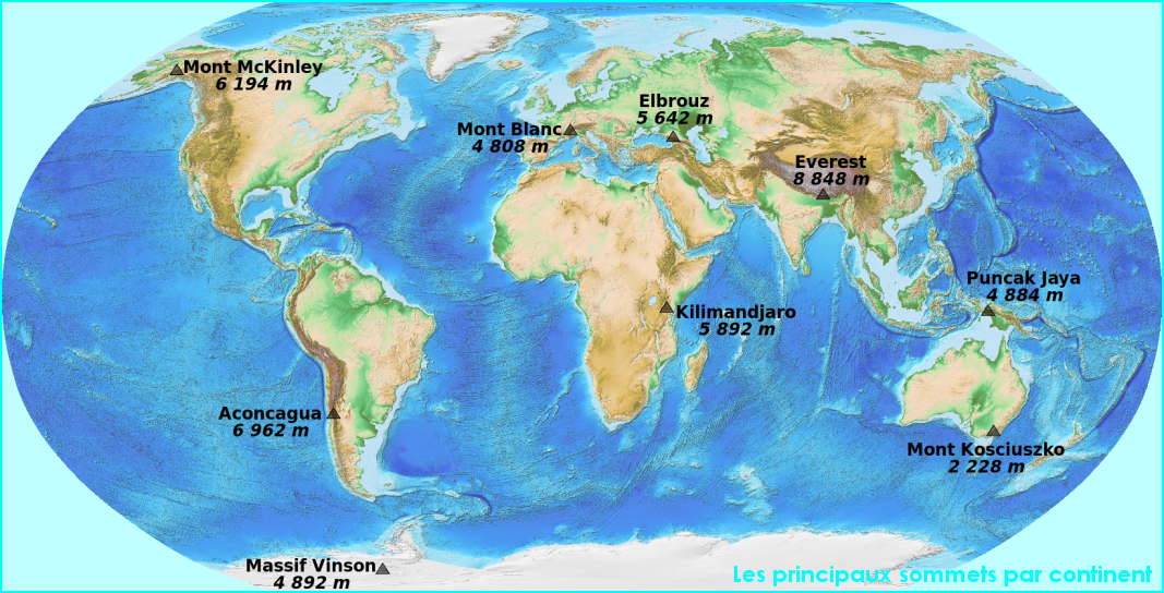 Carte de la Terre : les principaux sommets