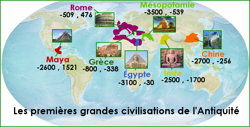 Les premières grandes civilisations de l'Antiquité dans le monde