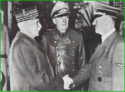 Poignée de main entre Pétain et Hitler à l'occasion de l'entrevue de Montoire, le 24 octobre 1940