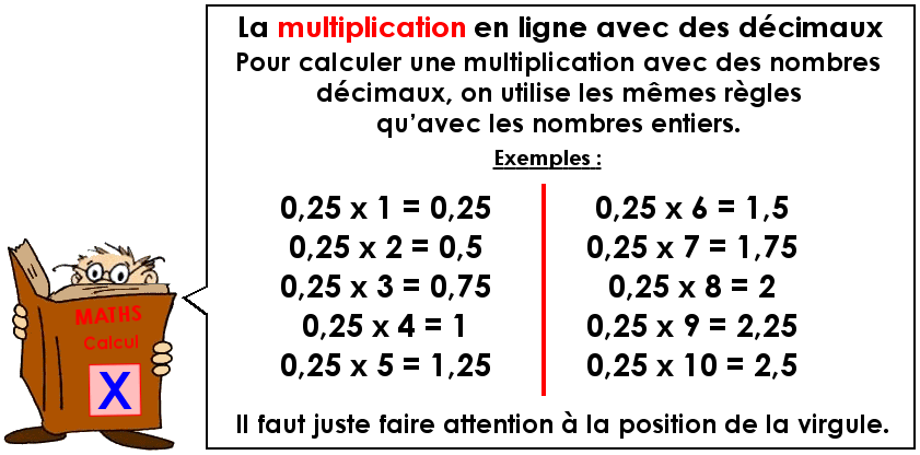 La multiplication en ligne avec des nombres décimaux (2)