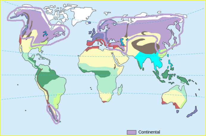 Carte du climat continental