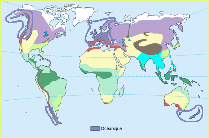 Carte du climat océanique