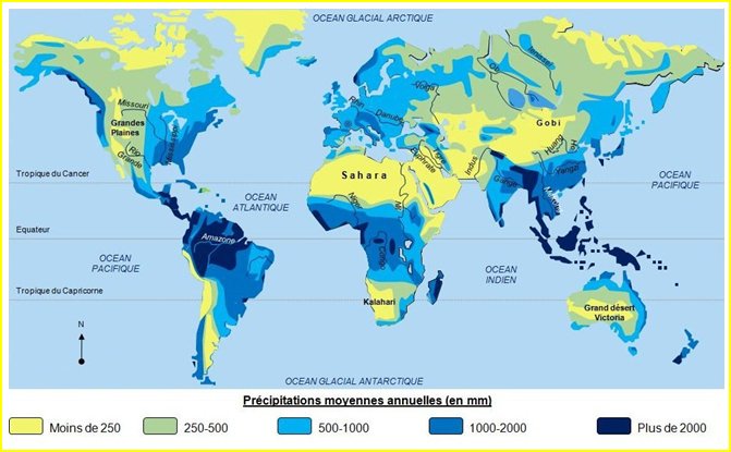 Carte des précipitations moyennes annuelles sur la Terre