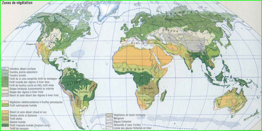 Carte des principales zones de végétation